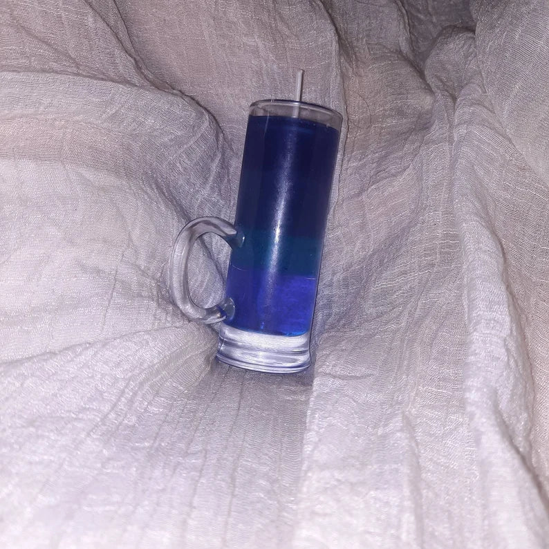 Blue shot glass candle 2