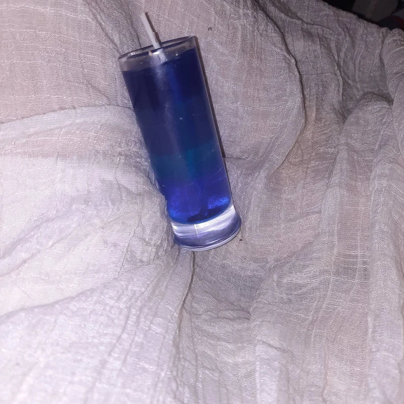 Blue shot glass candle 2