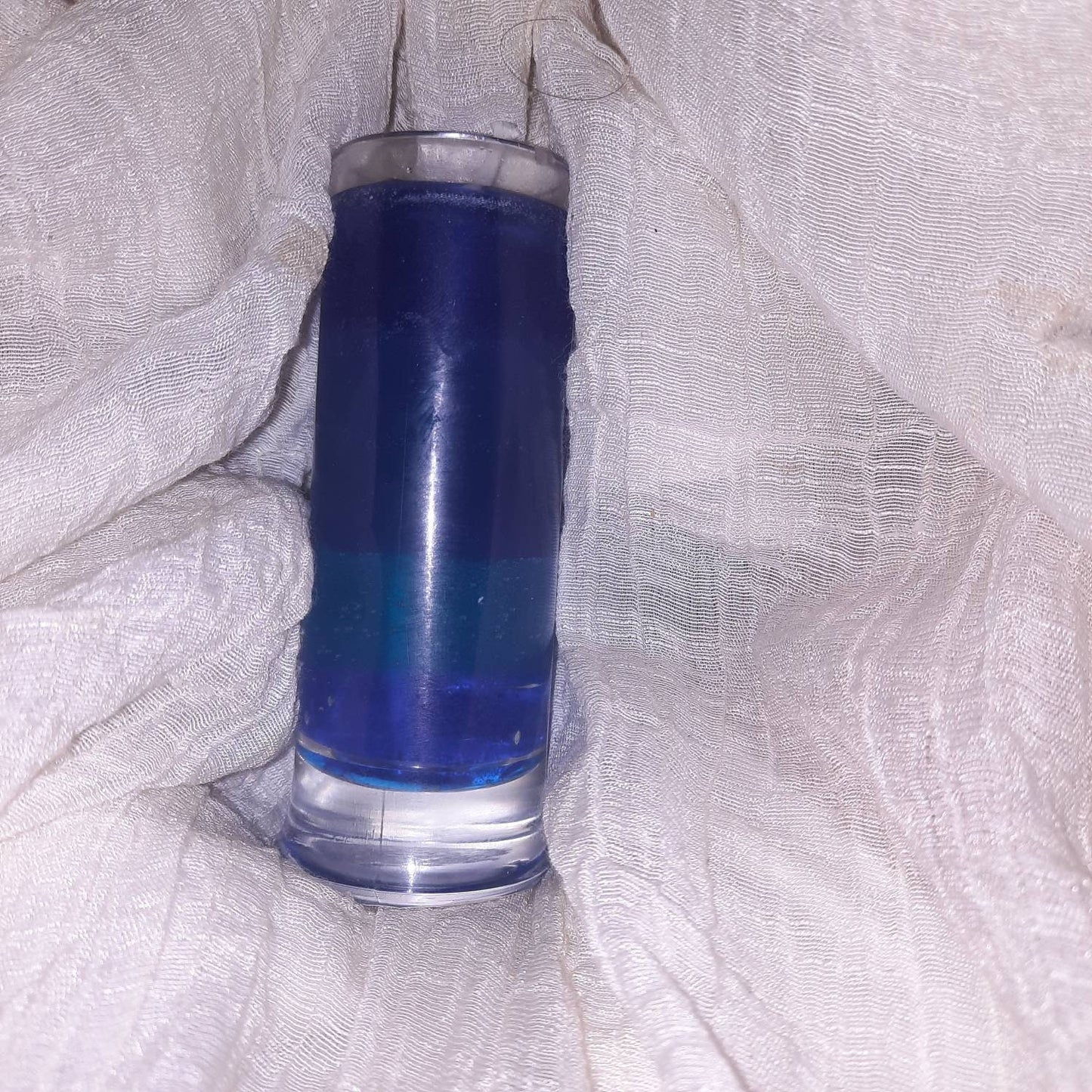 Blue shot glass candle 1